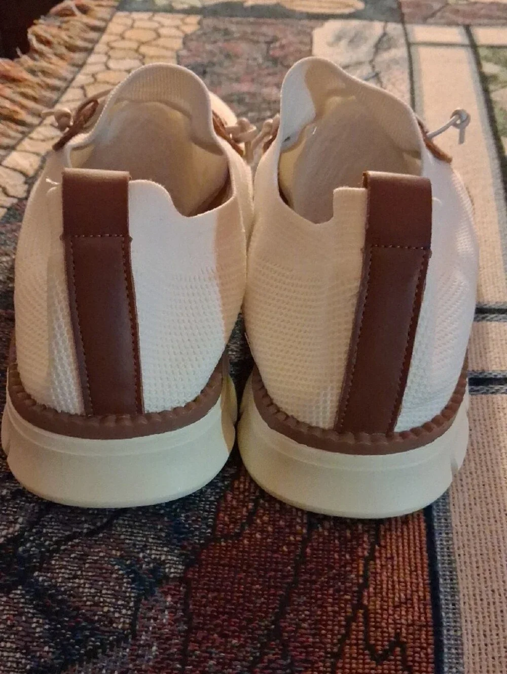Men's White Boat Shoes with Brown Trim - Casual Knit Deck Shoes